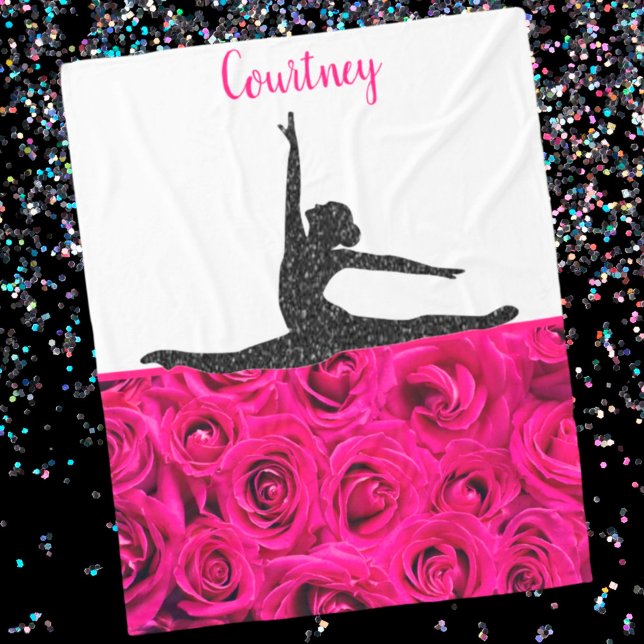 Gymnastics Pink Roses Pink and White Fleece Blanket (Creator Uploaded)
