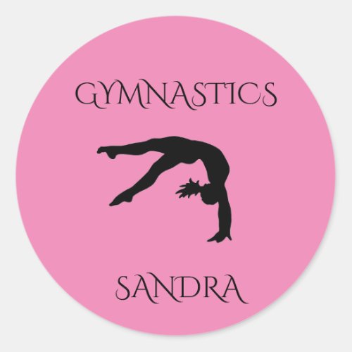 Gymnastics pink round stickers Personalize name Classic Round Sticker