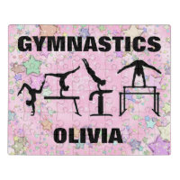 Gymnastics Pink Sparkle Swirls and Stars Jigsaw Puzzle