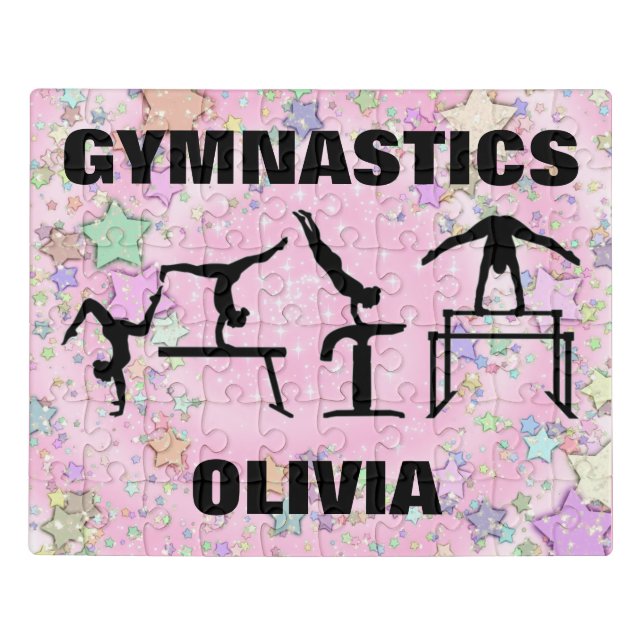 Gymnastics Pink Sparkle Swirls and Stars Jigsaw Puzzle (Puzzle Horizontal)