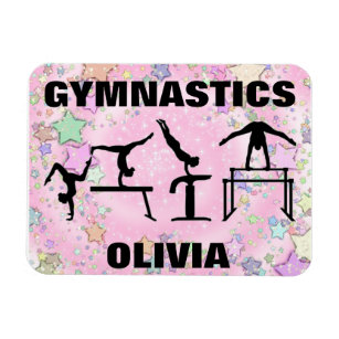 Gymnastics Pink Sparkle Swirls and Stars Magnet