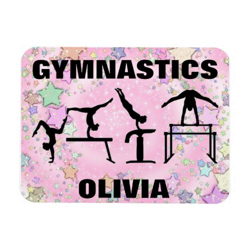 Gymnastics Pink Sparkle Swirls and Stars Magnet
