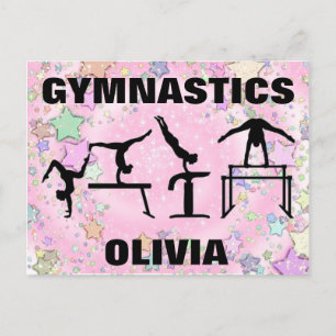 Gymnastics Pink Sparkle Swirls and Stars Postcard