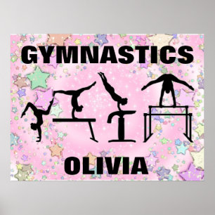 Gymnastics Pink Sparkle Swirls and Stars Poster