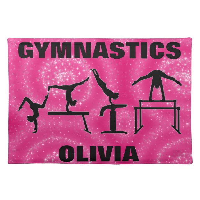 Gymnastics Pink Sparkle Swirls Cloth Placemat (Front)
