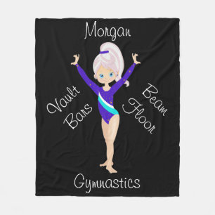 Gymnastics Pink Stripe, Blue Eyes, Blue Leotard Fleece Blanket