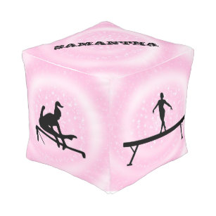 Gymnastics Pink Swirl Sparkle Cube Pouf