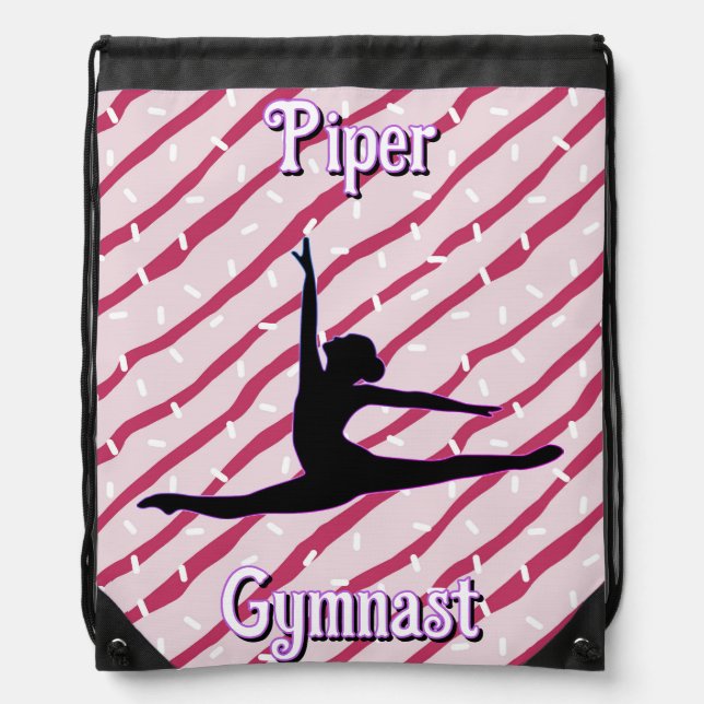 Gymnastics Pink White Peppermint Candy Sprinkle Drawstring Bag (Front)