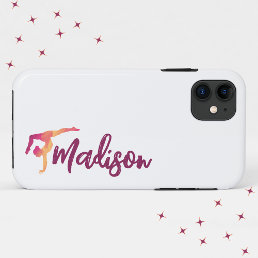 Gymnastics Pose | Monogram Name Script iPhone 11 Case