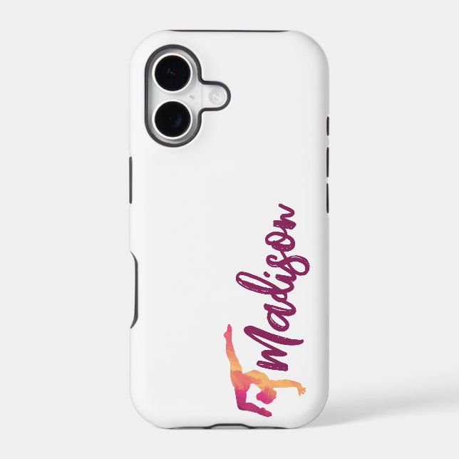 Gymnastics Pose | Monogram Name Script Iphone Case (Back)