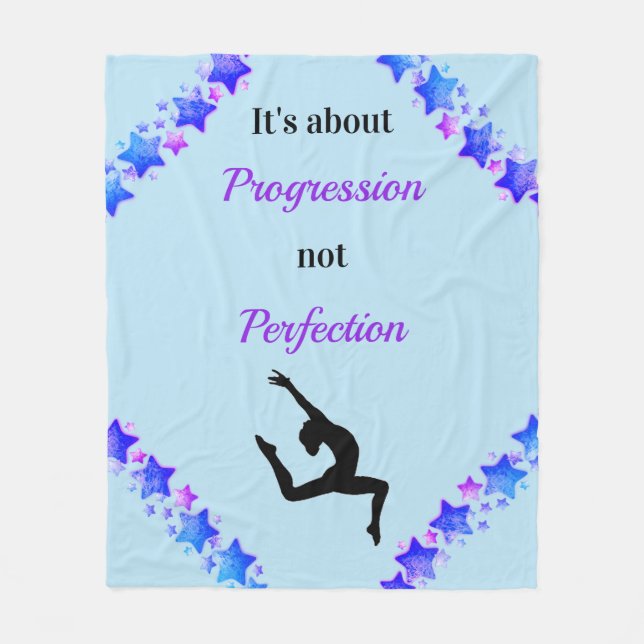 Gymnastics Progression not Perfection Motivational Fleece Blanket (Front)