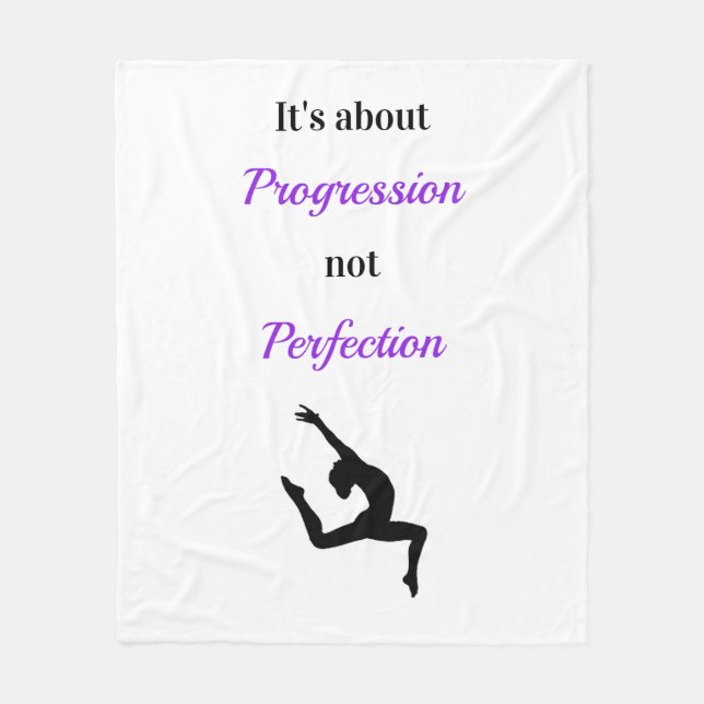 Gymnastics Progression not Perfection Motivational Fleece Blanket (Front)