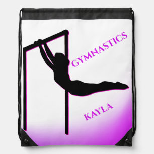 Gymnastics Purple and White Personalized  Drawstring Bag
