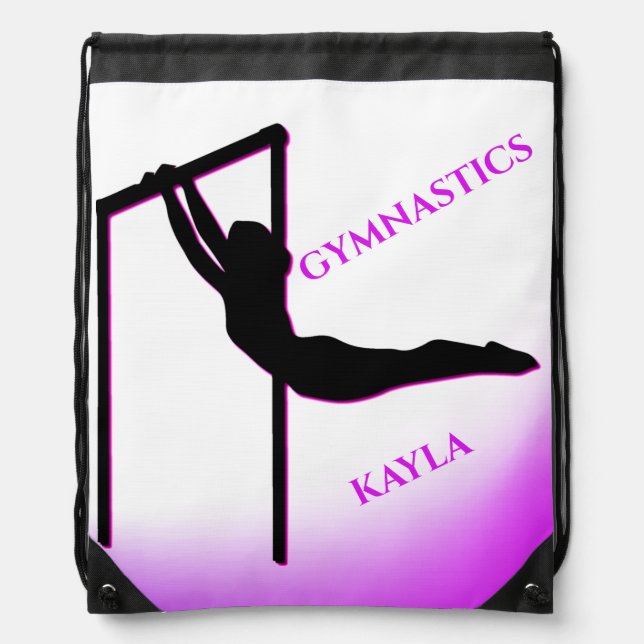 Gymnastics Purple and White Personalized  Drawstring Bag (Front)