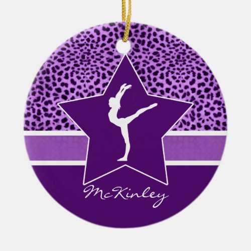 Gymnastics Purple Cheetah Print with Monogram Ceramic Ornament