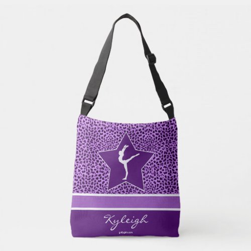 Gymnastics Purple Cheetah Print with Monogram Crossbody Bag