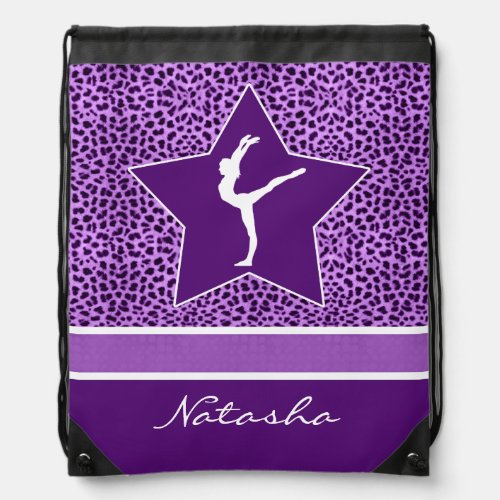 Gymnastics Purple Cheetah Print with Monogram Drawstring Bag