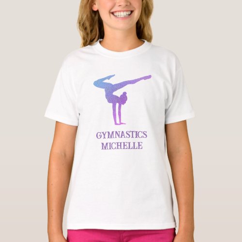 Gymnastics Purple Glitter Custom Name  T_Shirt