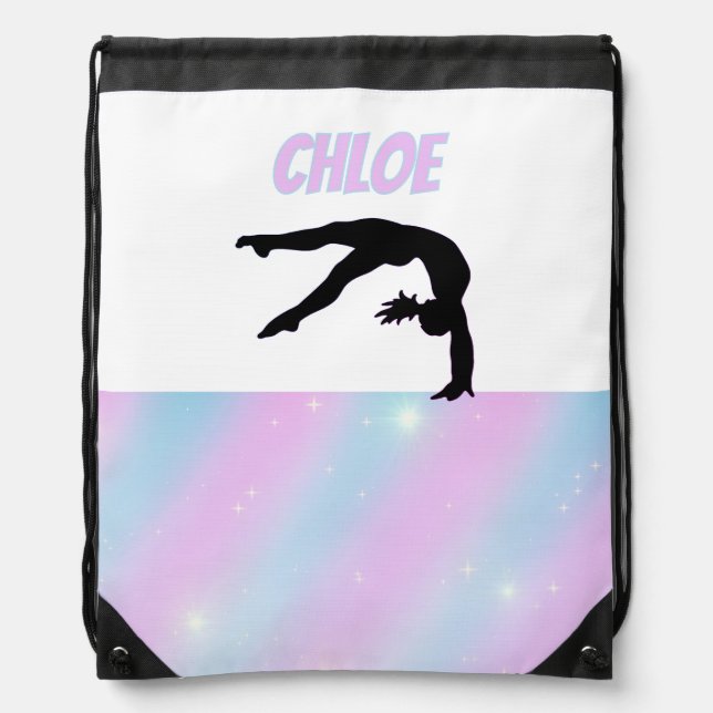 Gymnastics Purple Lilac and Baby Blue Pastel  Drawstring Bag (Front)
