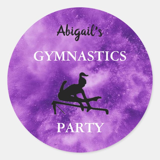 Gymnastics Purple Party Stickers (Front)