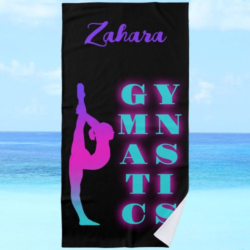 Gymnastics Purple Pink Turquoise Ombre Beach Towel