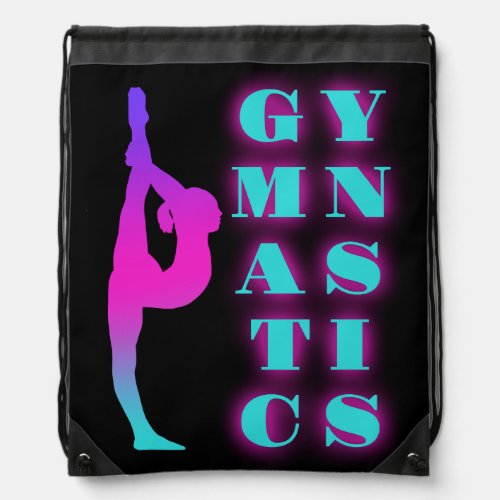 Gymnastics Purple Pink Turquoise Ombre Drawstring Bag