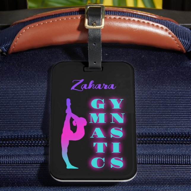 Gymnastics Purple Pink Turquoise Ombre Luggage Tag (Front Insitu 2)