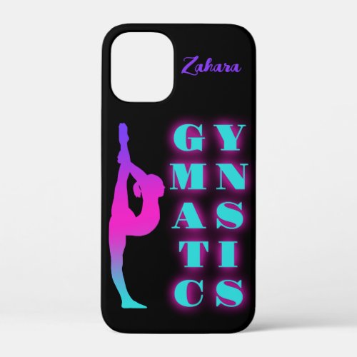 Gymnastics Purple Pink Turquoise Ombre Personalize iPhone 12 Mini Case