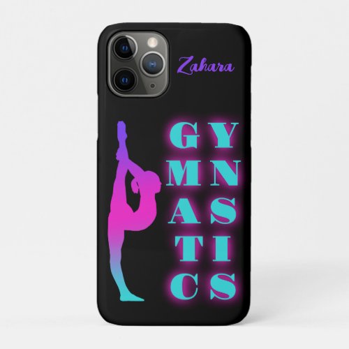 Gymnastics Purple Pink Turquoise Ombre Personalize iPhone 11 Pro Case