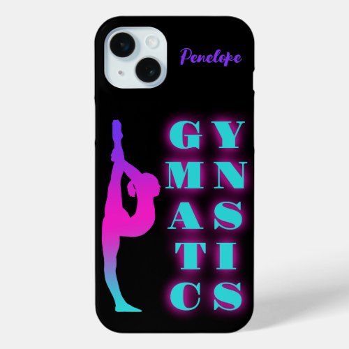 Gymnastics Purple Pink Turquoise Ombre Personalize iPhone 15 Plus Case