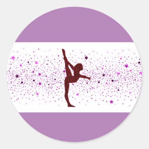 Gymnastics purple sparkle sticker classic round sticker