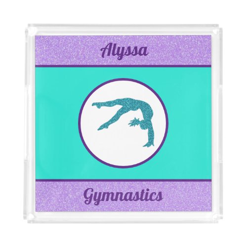 Gymnastics Purple  Turquoise Acrylic Tray