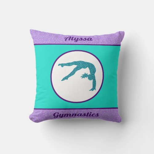 Gymnastics Purple  Turquoise Throw Pillow