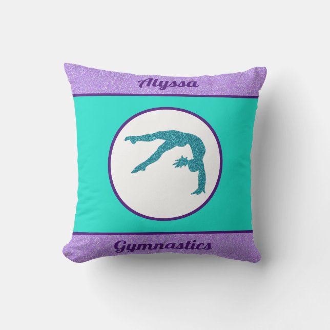 Gymnastics Purple / Turquoise Throw Pillow (Front)