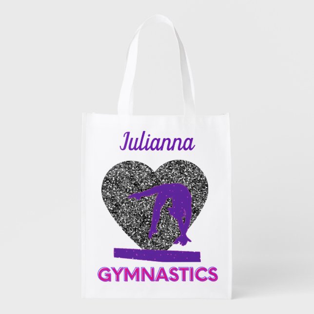 Gymnastics Queen of the Beam and Hearts  Grocery Bag (Front)