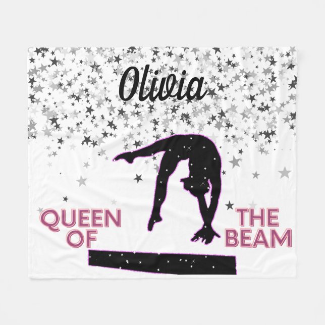 Gymnastics Queen of the Beam Silver Stars Fleece Blanket (Front (Horizontal))