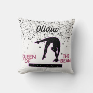Gymnastics Queen of the Beam Silver Stars Throw Pillow