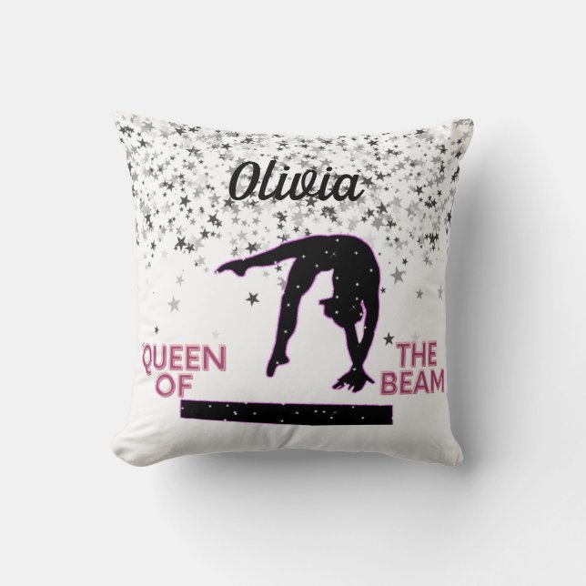 Gymnastics Queen of the Beam Silver Stars  Throw Pillow (Front)