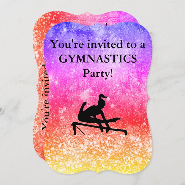 Gymnastics Rainbow Birthday Party  Invitation (Front/Back)