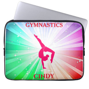 Gymnastics Rainbow Burst with Girl Handstand Pose Laptop Sleeve