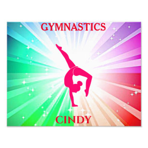 Gymnastics Rainbow Burst with Girl Handstand Pose Photo Print