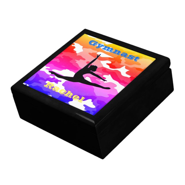 Gymnastics Rainbow Camo Jewelry Keepsake Box (Side)