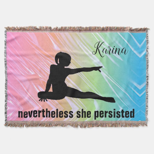 Gymnastics Rainbow "Nevertheless She Persisted" Throw Blanket (Front)