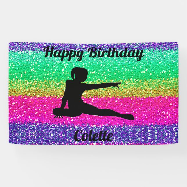 Gymnastics Rainbow Sparkle Birthday Banner (Horizontal)