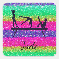 Gymnastics Rainbow Sparkle Square Sticker