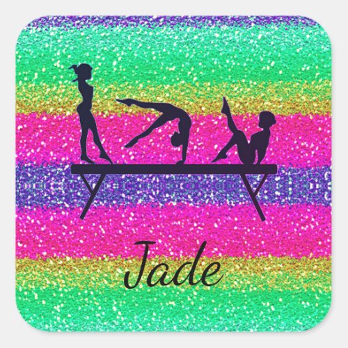 Gymnastics Rainbow Sparkle Square Sticker