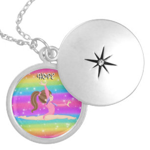 GYMNASTICS RAINBOW & STARS LOCKET PERSONALIZED NECKLACE