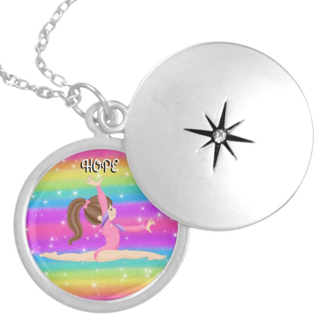 GYMNASTICS RAINBOW & STARS LOCKET PERSONALIZED NECKLACE (Front)