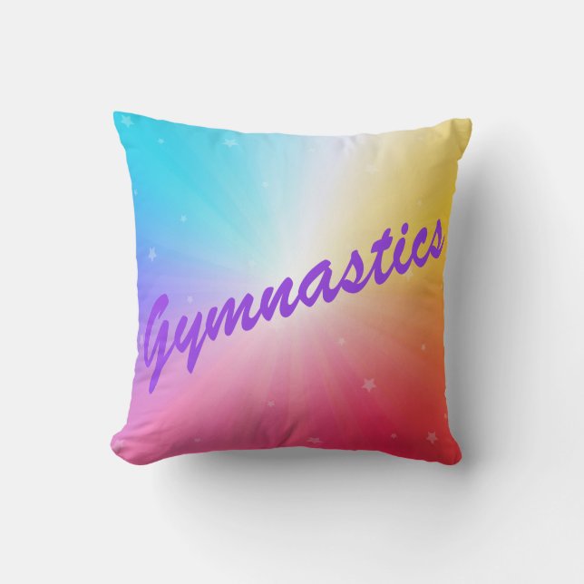 Gymnastics Rainbow Stars Pillow with her Name! (Front)