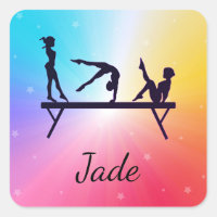 Gymnastics Rainbow Stars Square Stickers